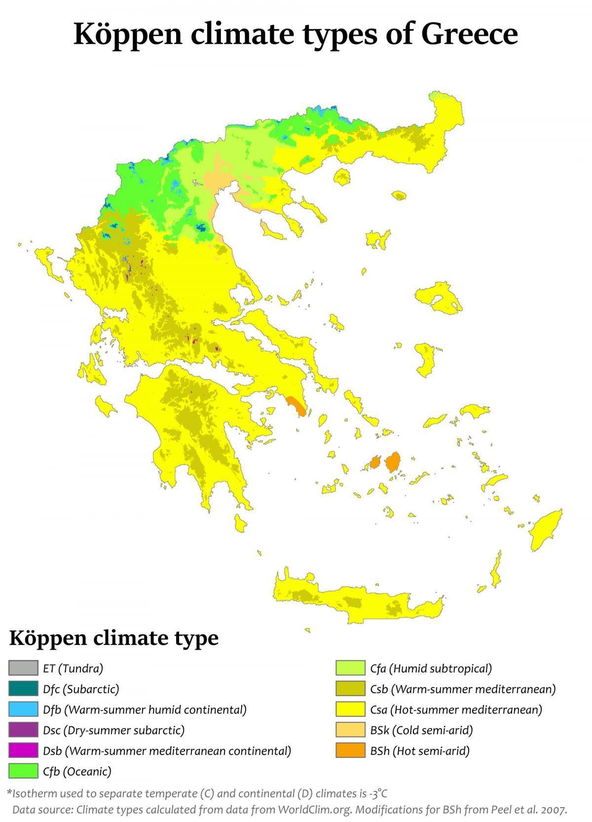 Greece temperature map