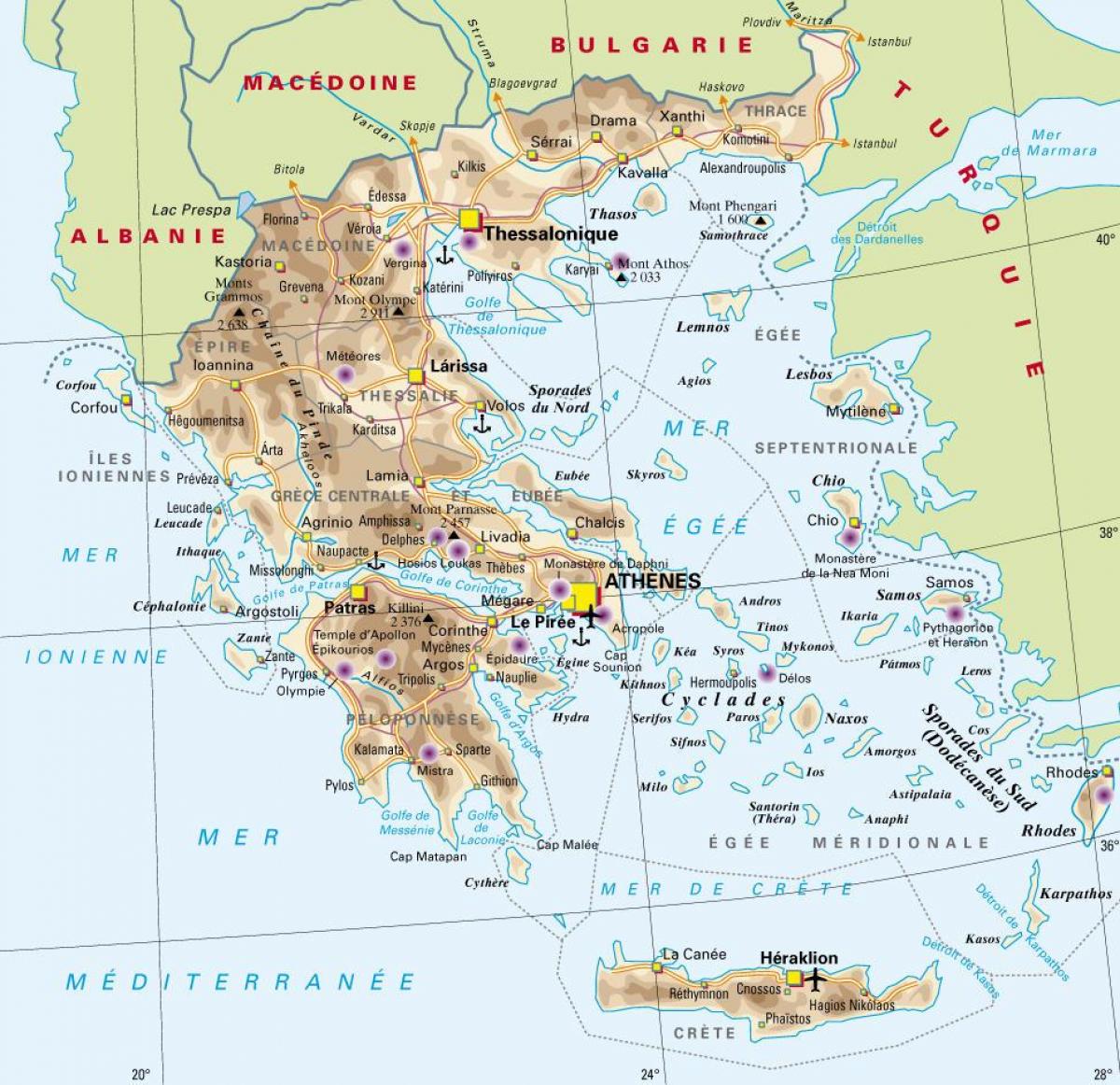 Mountains in Greece map