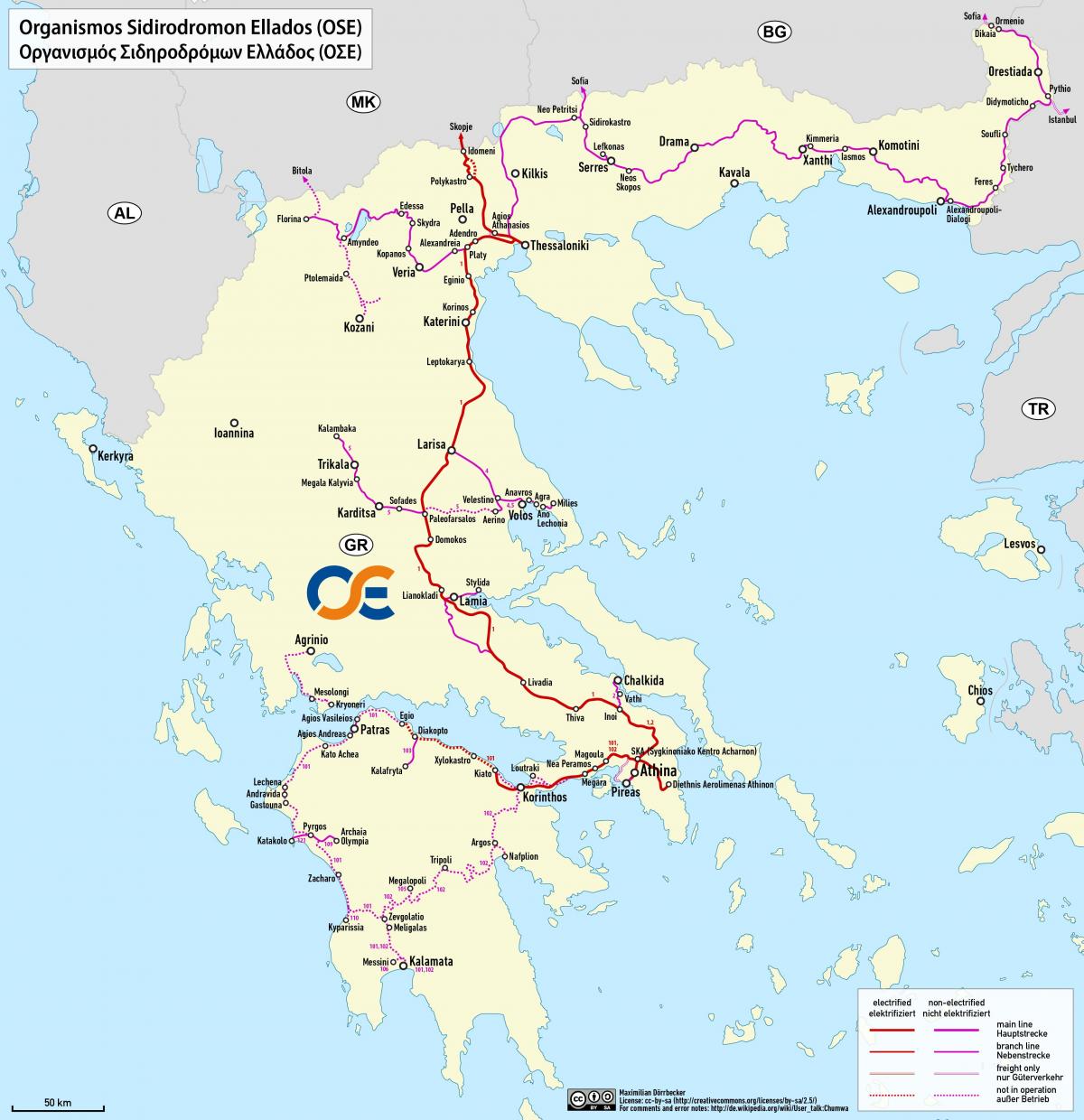 Greece train lines map