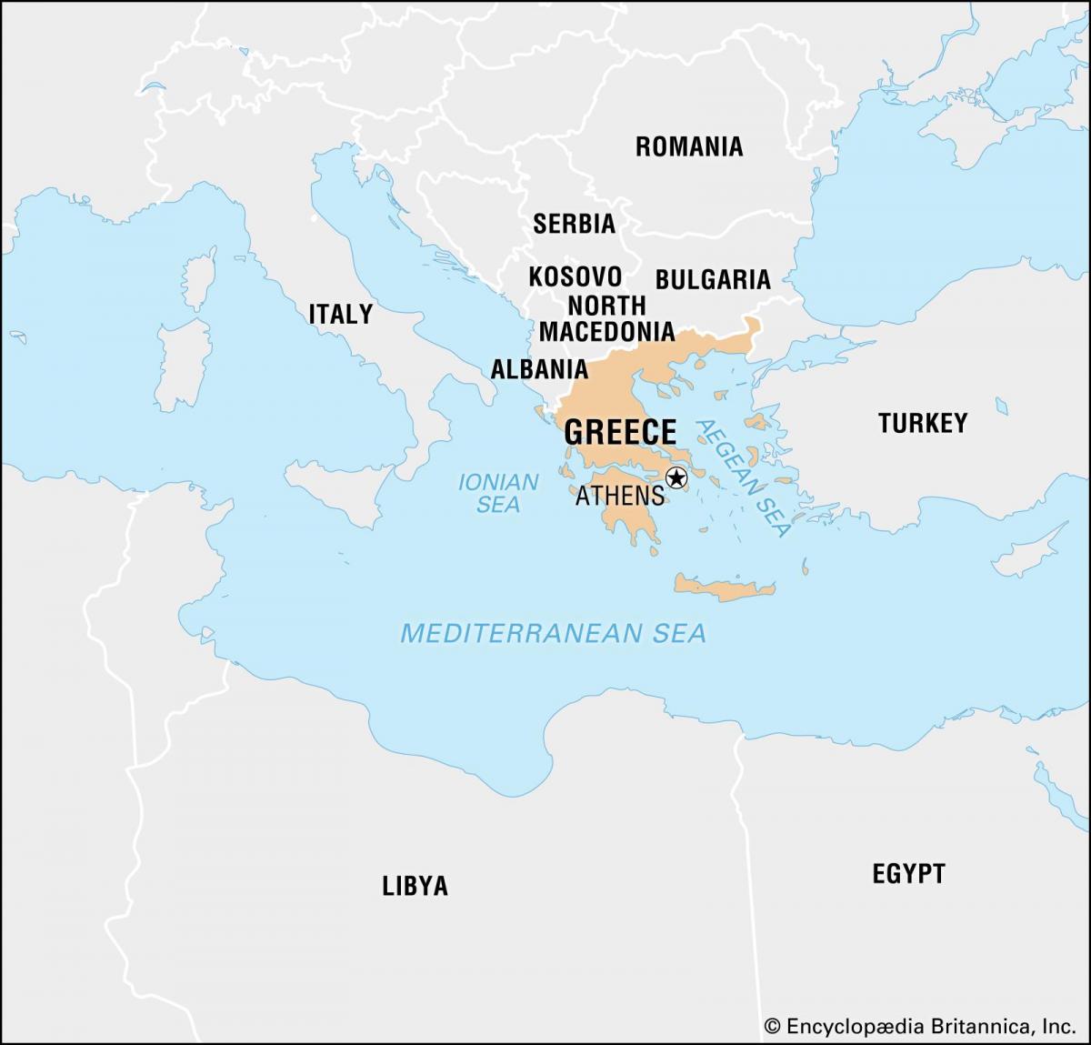 Map of Greece and bordering countries