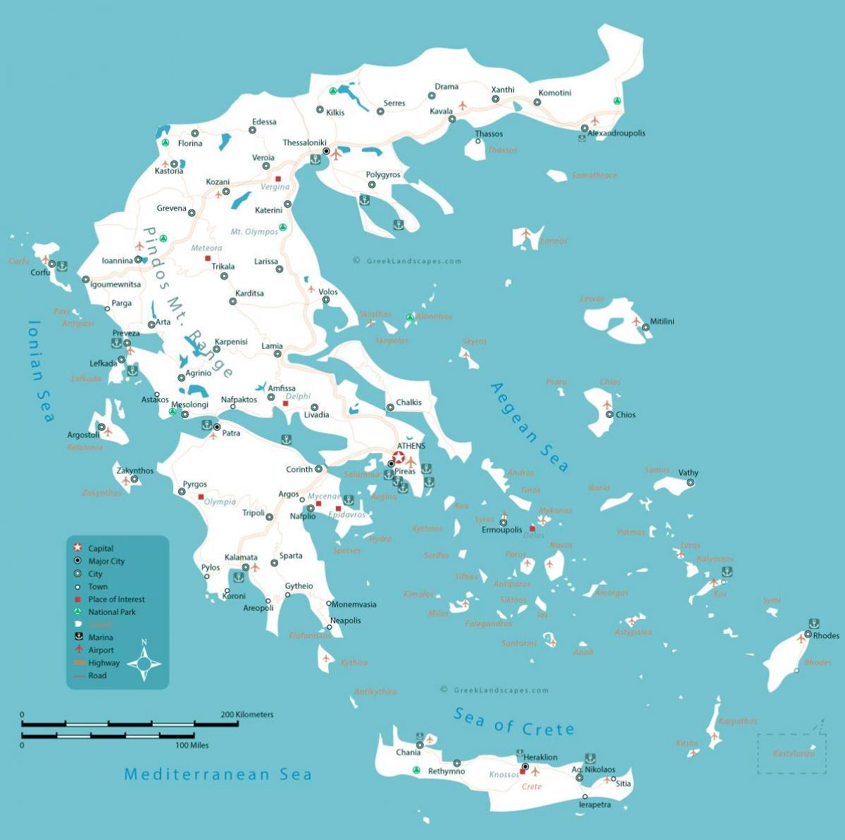 Map of Greece with main cities
